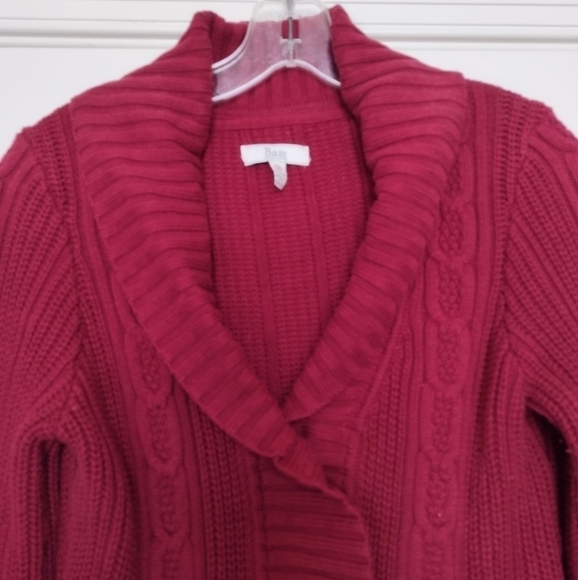 G.H. Bass Maroon Cable Knit Rounded Front Hem Cardigan Sz M - Picture 3 of 14